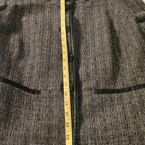 Jones New York Leather Trim Snap Wool Blend Tweed Career Blazer Jacket Size 8 - Picture 10 of 10